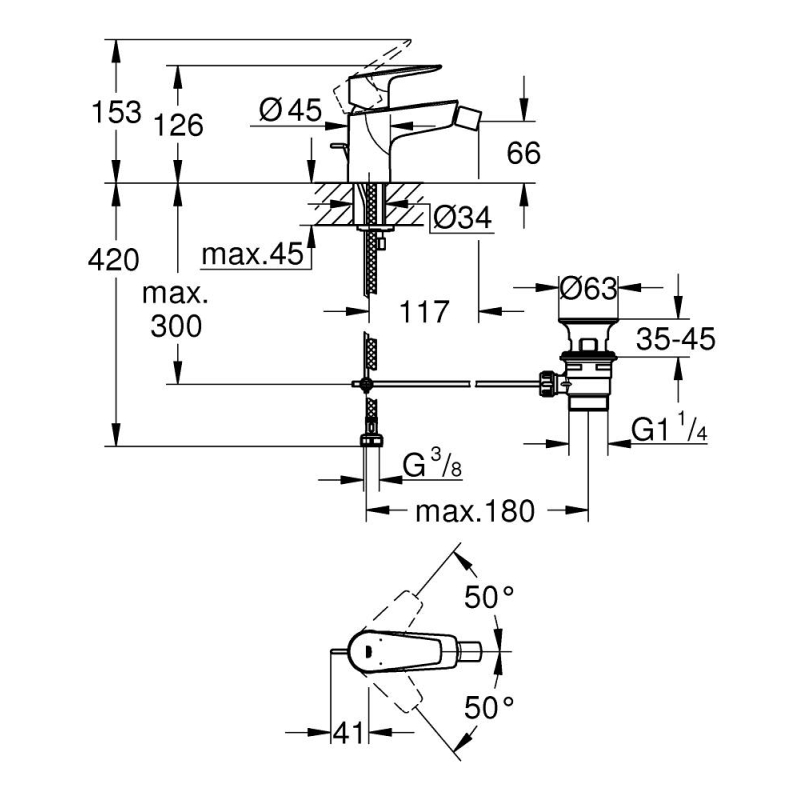 Смеситель для биде с донным клапаном Grohe BauEdge, хром (23331001) фото 4