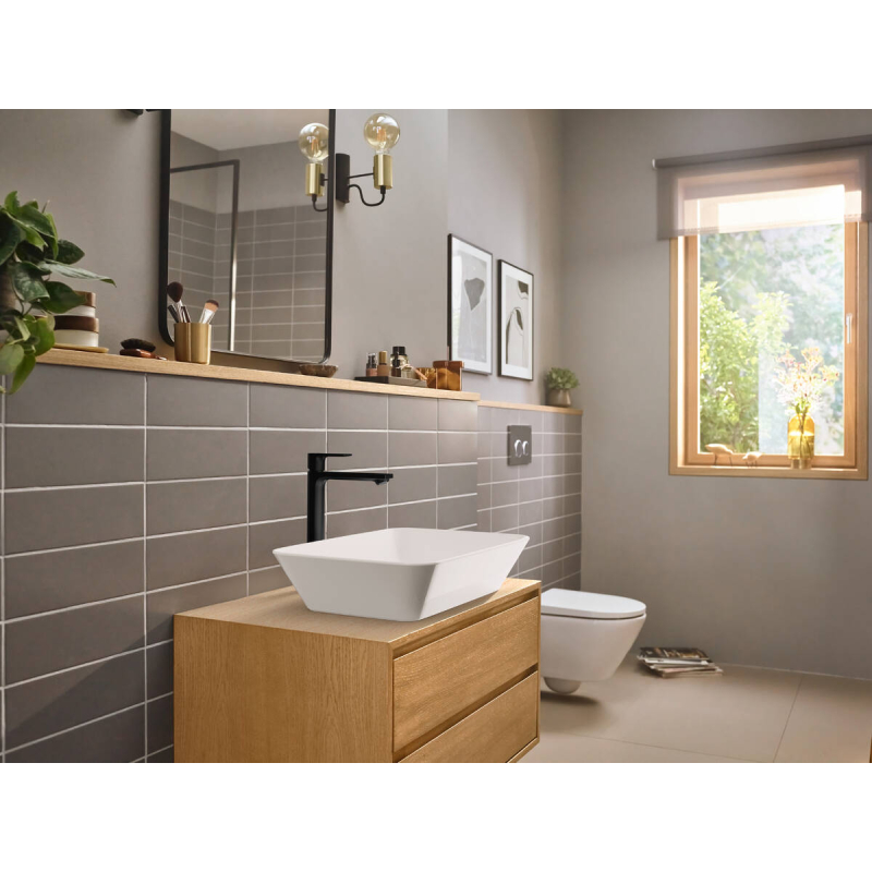 72591670 Rebris E 240 Смеситель для раковины 303 мм, с донным клапаном, EcoSmart+, черный мато фото 3