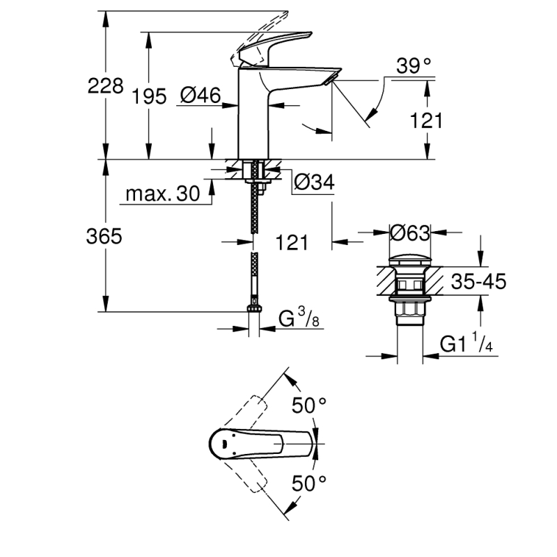 Змішувач для раковини Grohe Eurosmart New з донним клапаном M-Size, хром (23923003) фото 4