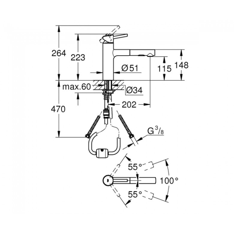 Смеситель кухонный с выдвижным изливом Grohe Concetto, хром (30273001) фото 5