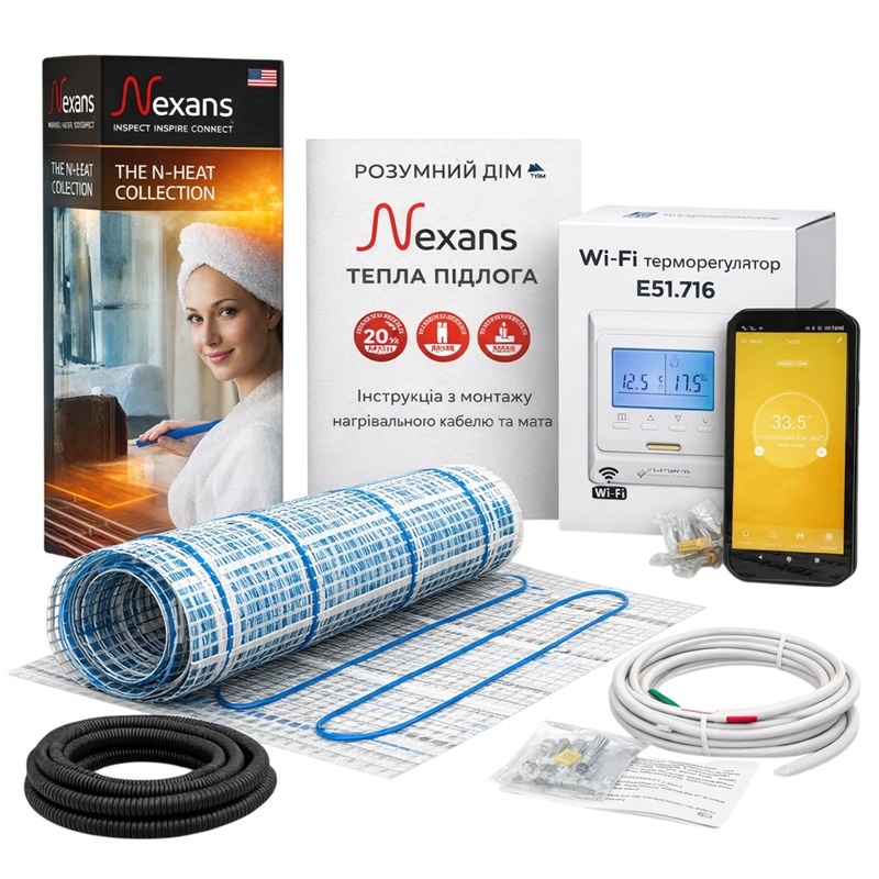 Нагревательный мат Nexans 10 м² + Wi-Fi терморегулятор фото 1