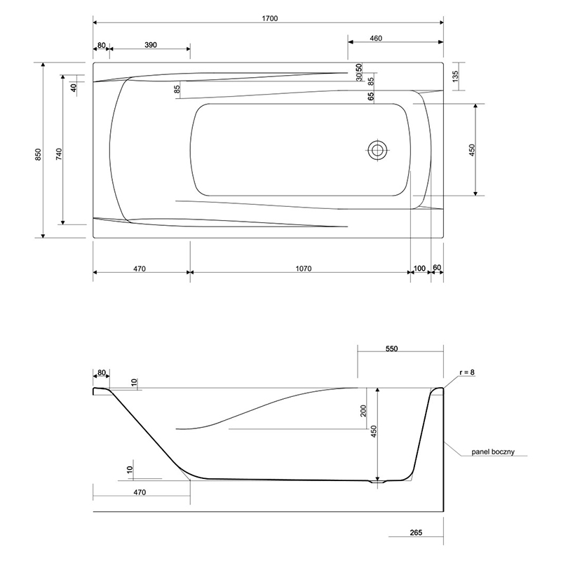 Ванная акрил. ZEN 170х85+НОЖКИ ТИП 1 фото 3