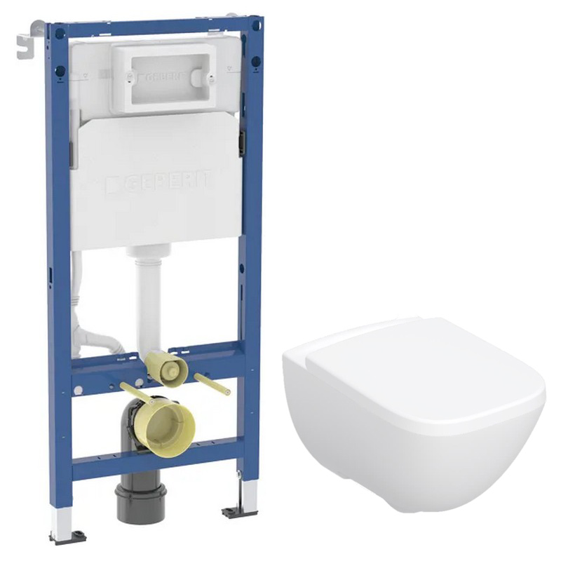 Ком-т (інстал. с-ма DUOFIX 2в1 458.103.00.2+ чаша MODO Rimfree,прямокут+сидіння дюропласт,пов.пад.Click2Clean фото 1