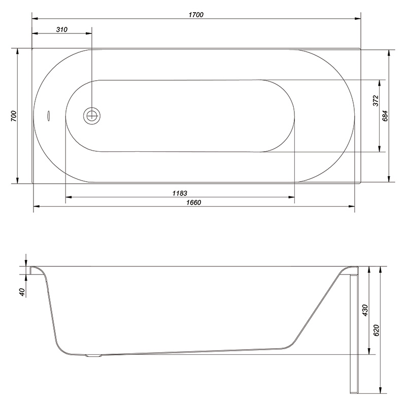 Ванна ABS OCTAVIA 170х70+НОЖКИ ТИП 1 фото 3