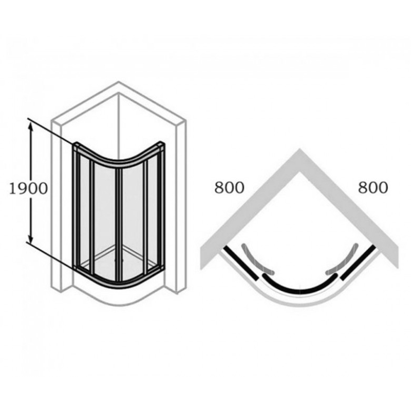 X1 Flex Двухсекционная раздвижная дверь для углового входа 800*800 мм, прозрачная/AntiPlaque, хром матовый фото 3