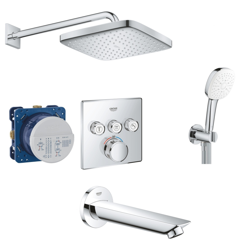 Grohtherm SmartControl New Tempesta 250 Душовий комплект прихованого монтажу з термостатом, хром(ФН) фото 1