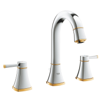 Смеситель для раковины врезной на 3 отверстия Grohe Grandera M-Size, с донным клапаном, хром/золото (20389IG0)