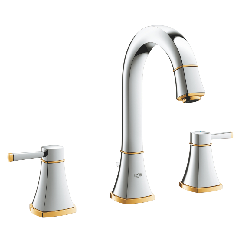 Смеситель для раковины врезной на 3 отверстия Grohe Grandera M-Size, с донным клапаном, хром/золото (20389IG0) фото 1