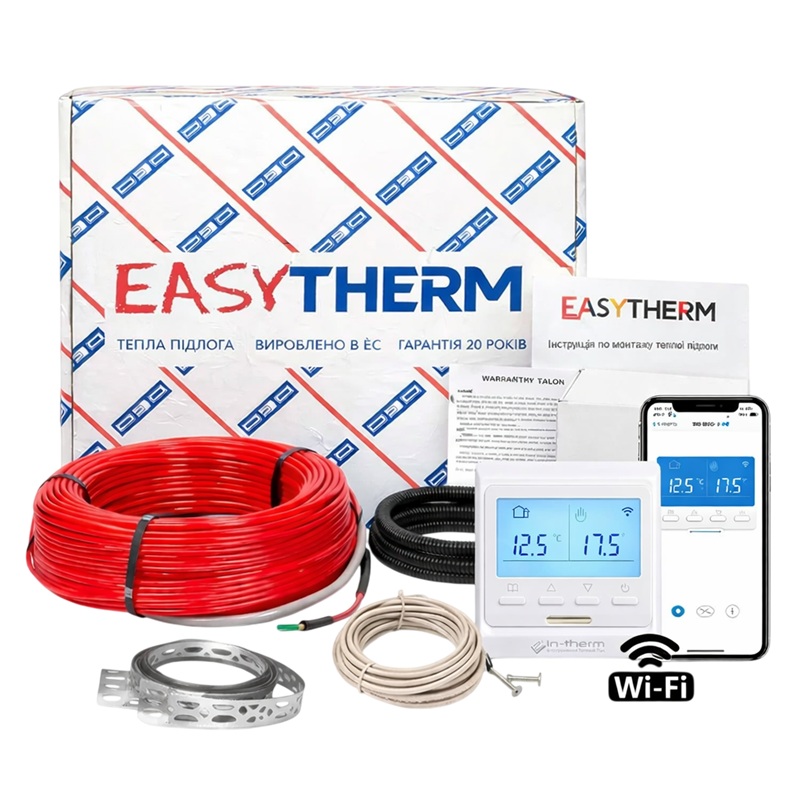 Нагревательный кабель Easytherm EC - 11 м, 198 Вт + Wi-Fi терморегулятор фото 1