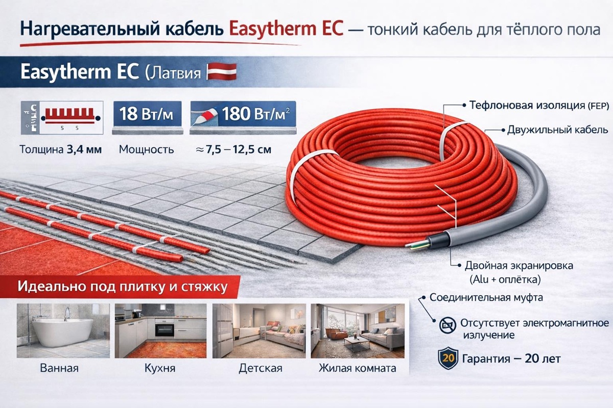 Нагревательный кабель Easytherm EasyCable - применения и преимущества