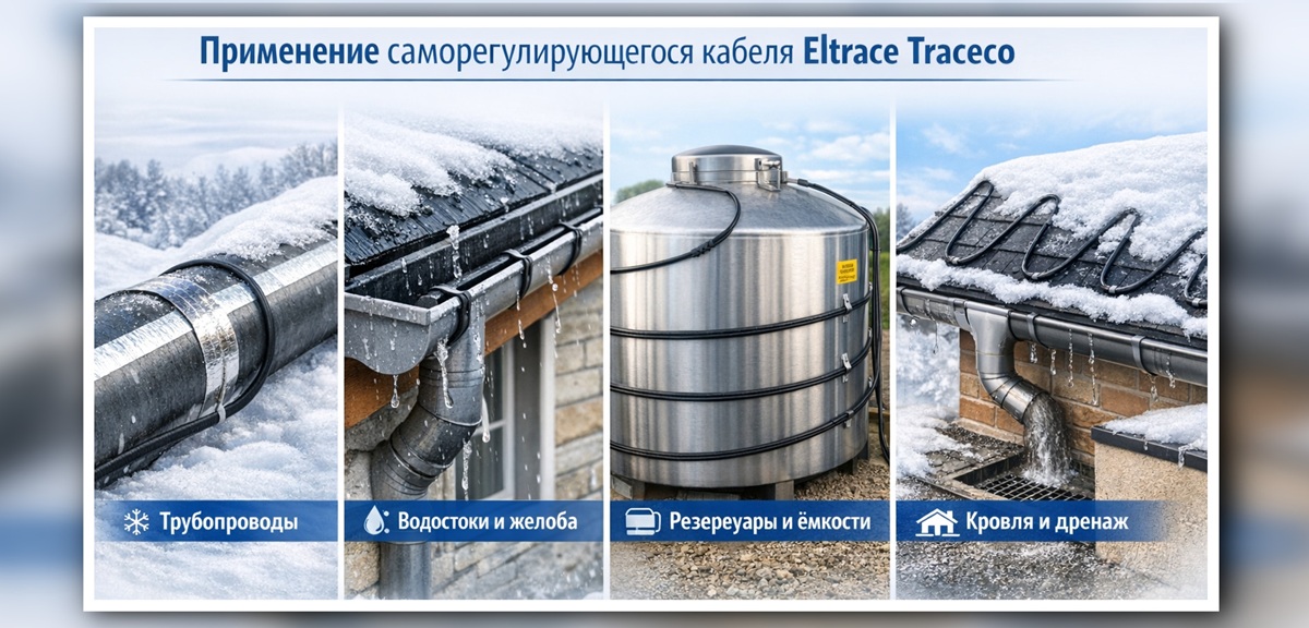 Применение саморегулирующегося кабеля Eltrace Саморегулирующийся кабель Eltrace Traceco 20 - применение