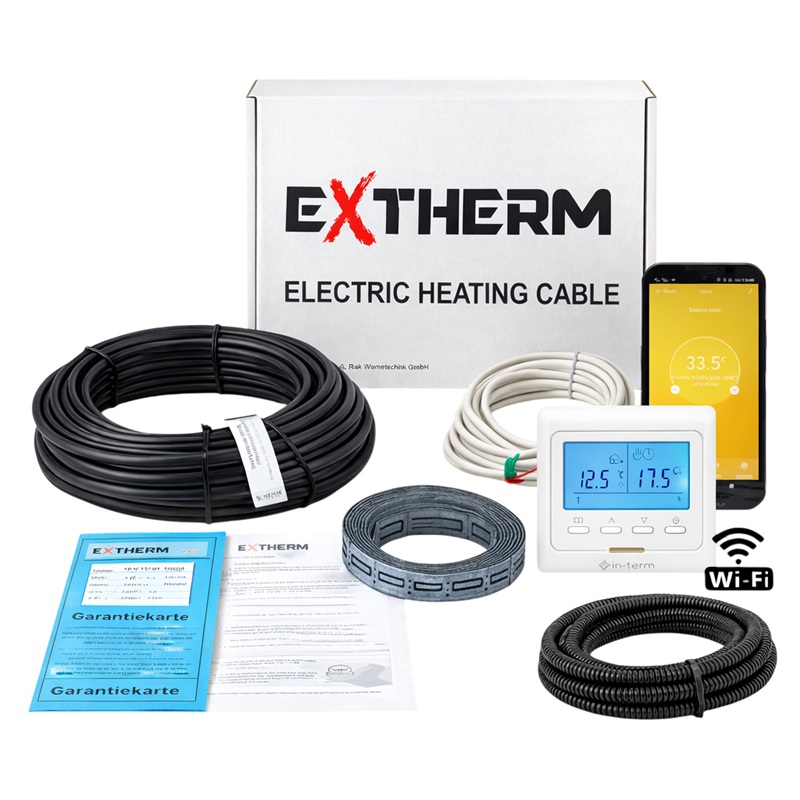 Нагревательный кабель Extherm ETC ECO - 10 м, 200 Вт + Wi-Fi терморегулятор фото 1