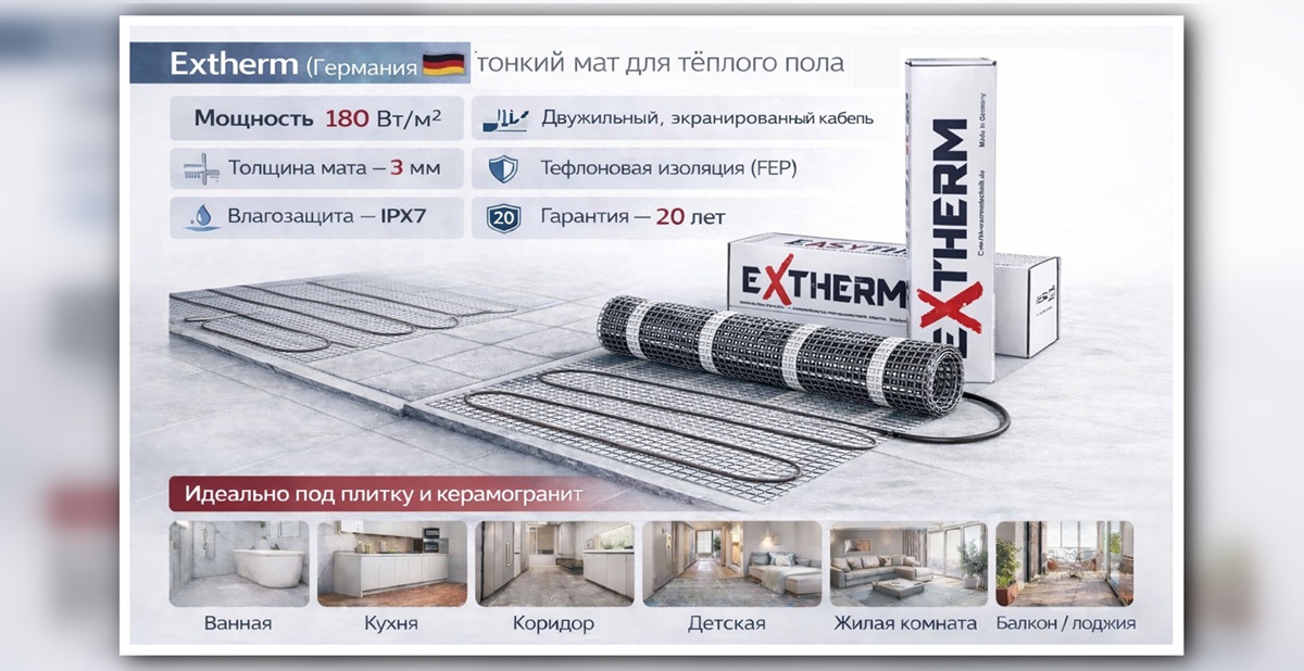 Нагревательный мат Extherm - характеристики Нагревательный мат Extherm ET ECO - особенности и преимущества
