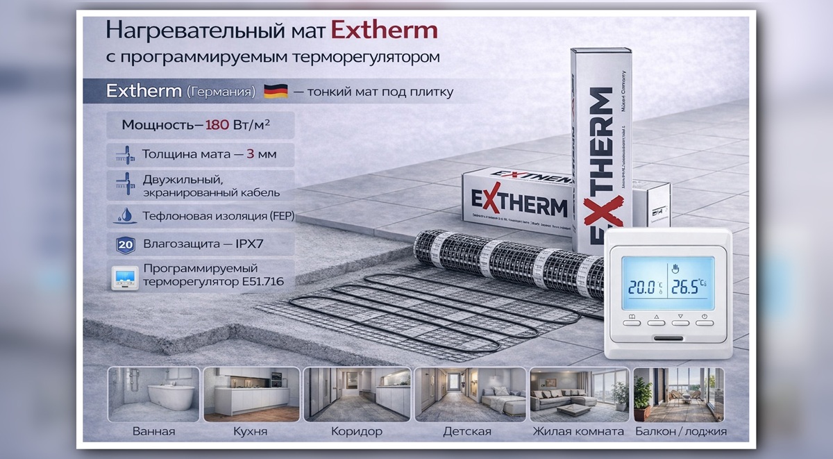 Extherm нагревательный мат с программируемым терморегулятором E51.716