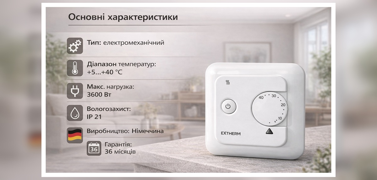Основные характеристики терморегулятора Extherm ET 21 Терморегулятор для теплого пола Extherm ET 21