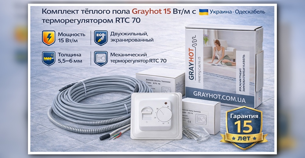 Комплект кабеля Grayhot с механическим терморегулятором Преимущества кабеля Grayhot с механическим терморегулятором RTC 70