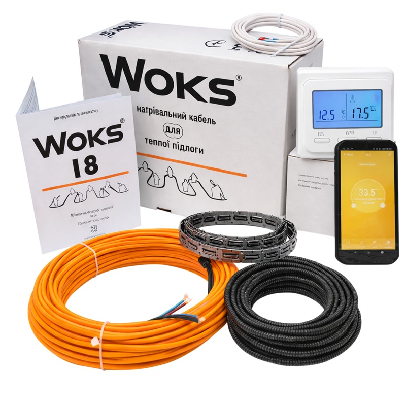 Нагревательный кабель Woks 18 - 16 м, 295 Вт + Wi-Fi терморегулятор фото 1