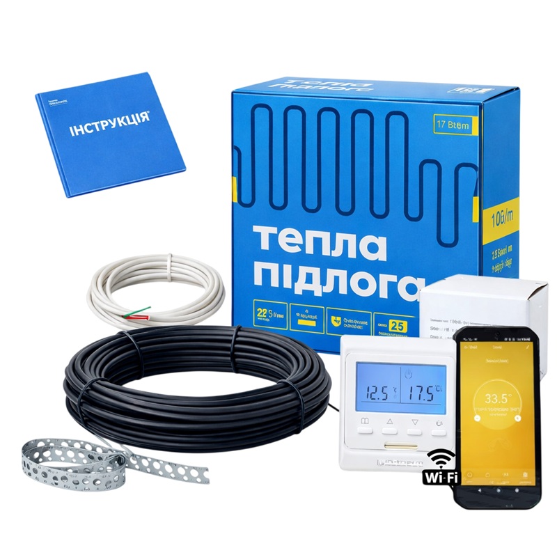Нагревательный кабель Zubr DC 17 - 10 м, 170 Вт + Wi-Fi терморегулятор фото 1