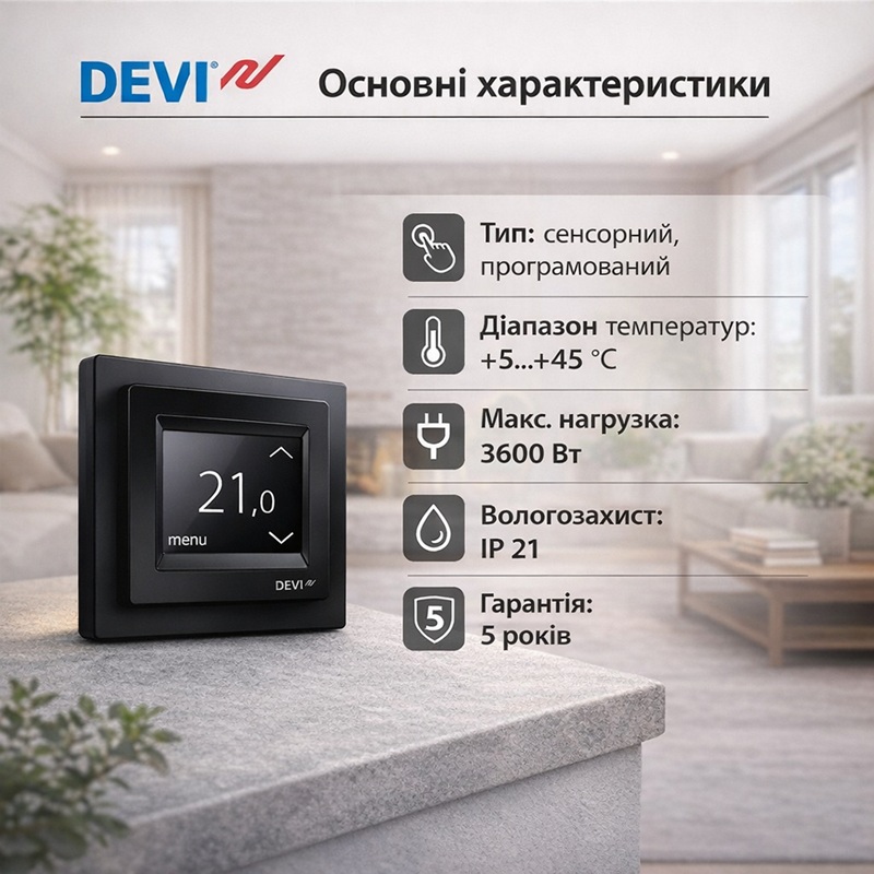 Программируемый терморегулятор DeviReg Touch Черный фото 3