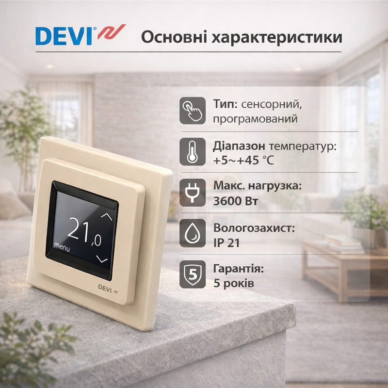 Программируемый терморегулятор DeviReg Touch Бежевый фото 2