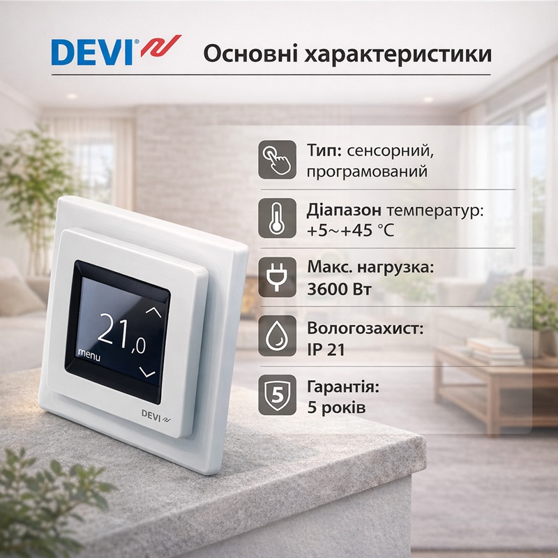 Программируемый терморегулятор DeviReg Touch Белый фото 3