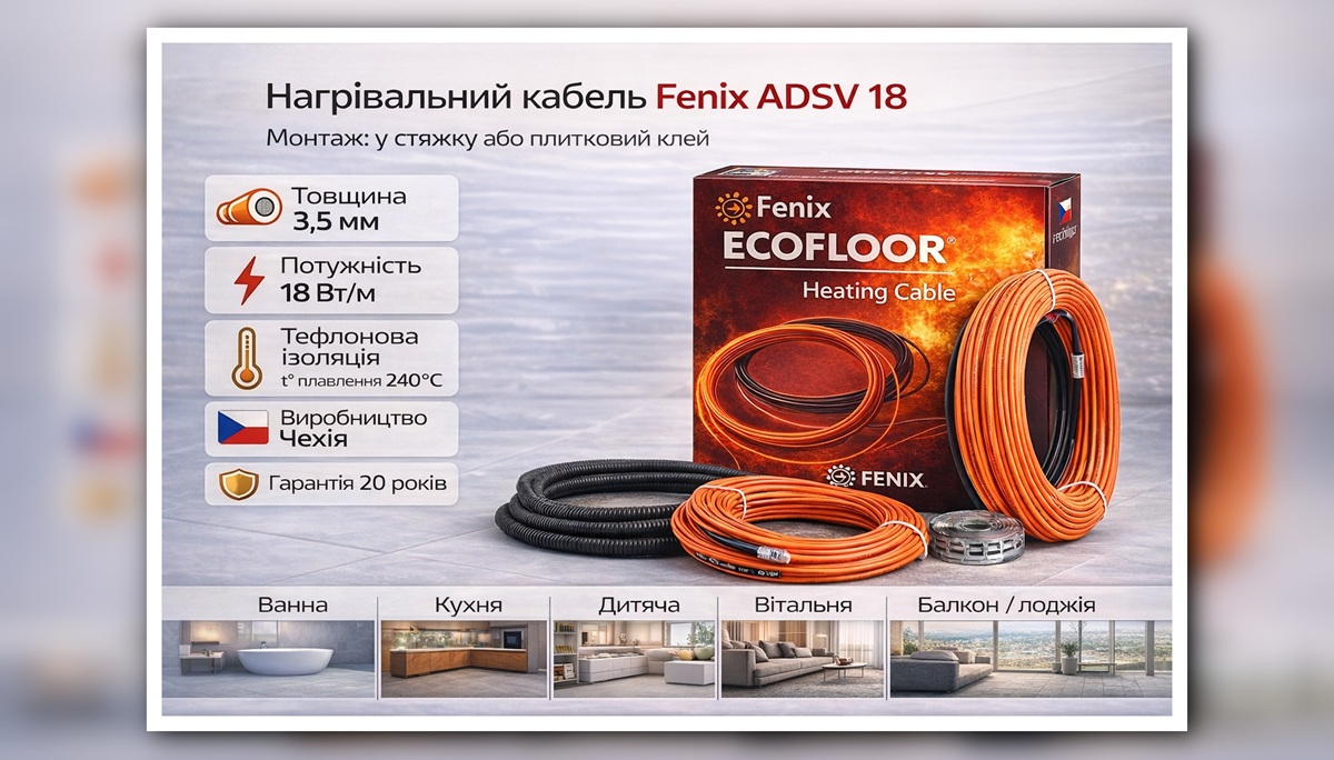 Основні переваги нагрівального кабеля Нагрівальний кабель Fenix ADSV 18 - основні переваги