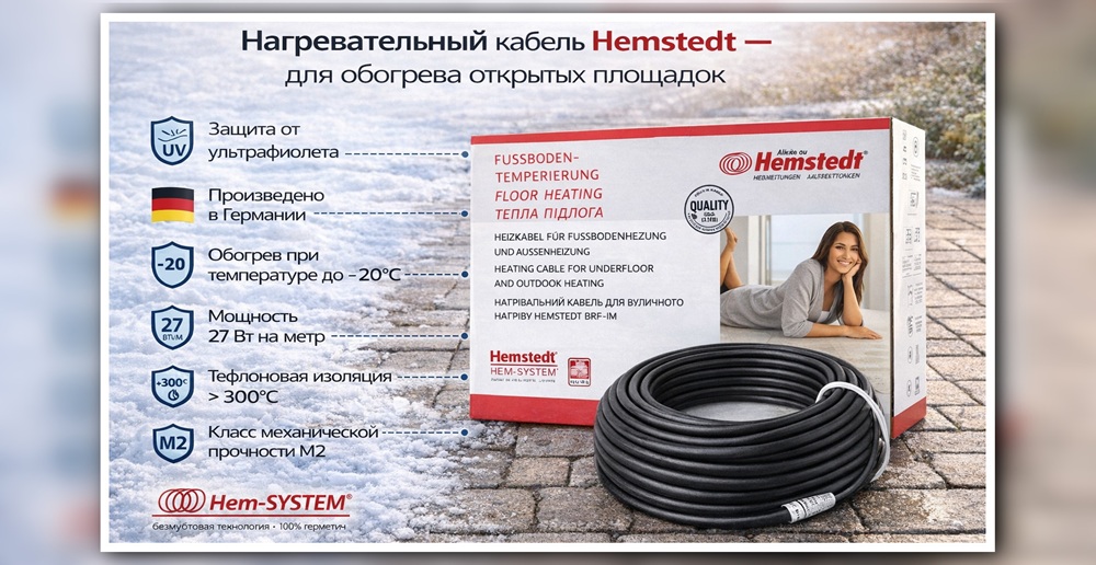 Нагревательный кабель Hemstedt BRF-IM — 27 Вт/м, антиобледенение и снеготаяние Нагревательный кабель Hemstedt BRF-IM 27 Вт/м для антиобледенения и обогрева открытых площадок