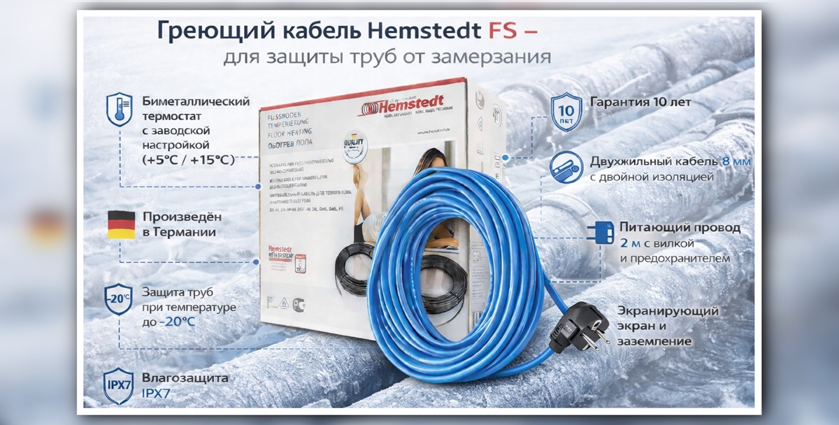 Греющий кабель Hemstedt FS — защита труб и трубопроводов от замерзания Греющий кабель Hemstedt FS для защиты водопроводных труб от замерзания