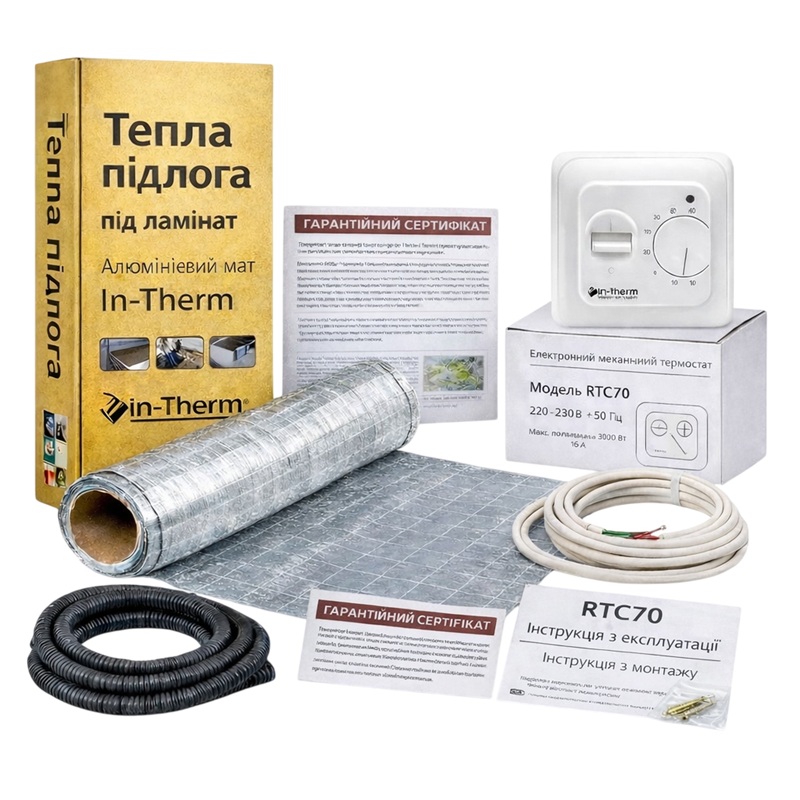 Алюминиевый нагревательный мат In-Therm 4 м² + механический терморегулятор In-Therm RTC 70 фото 1