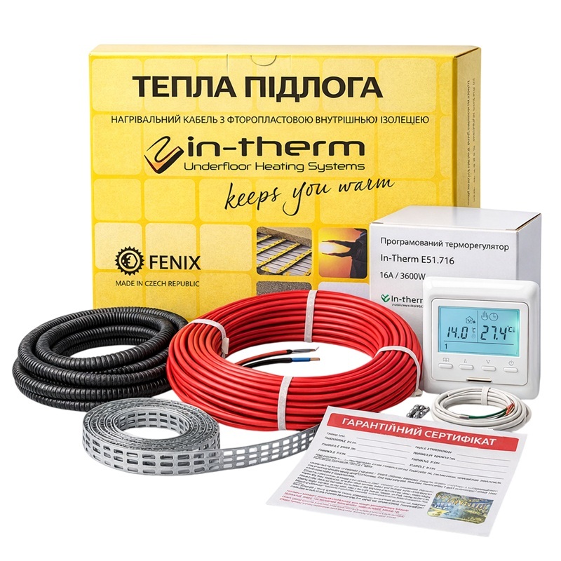 Нагревательный кабель In-therm ECO - 14 м, 270 Вт + программируемый терморегулятор In-Therm E51.716 фото 1