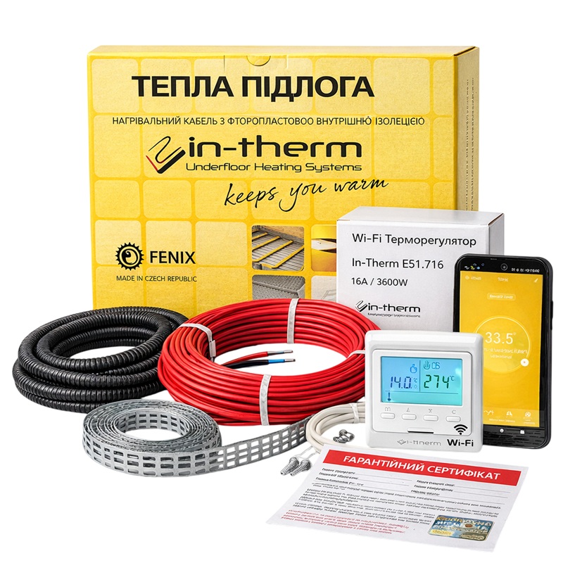 Нагревательный кабель In-therm ECO - 14 м, 270 Вт + Wi-FI терморегулятор In-Therm фото 1
