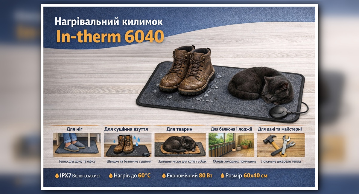 Килимок с підігрімов In-therm 6040 - для обігріву ніг, тварин