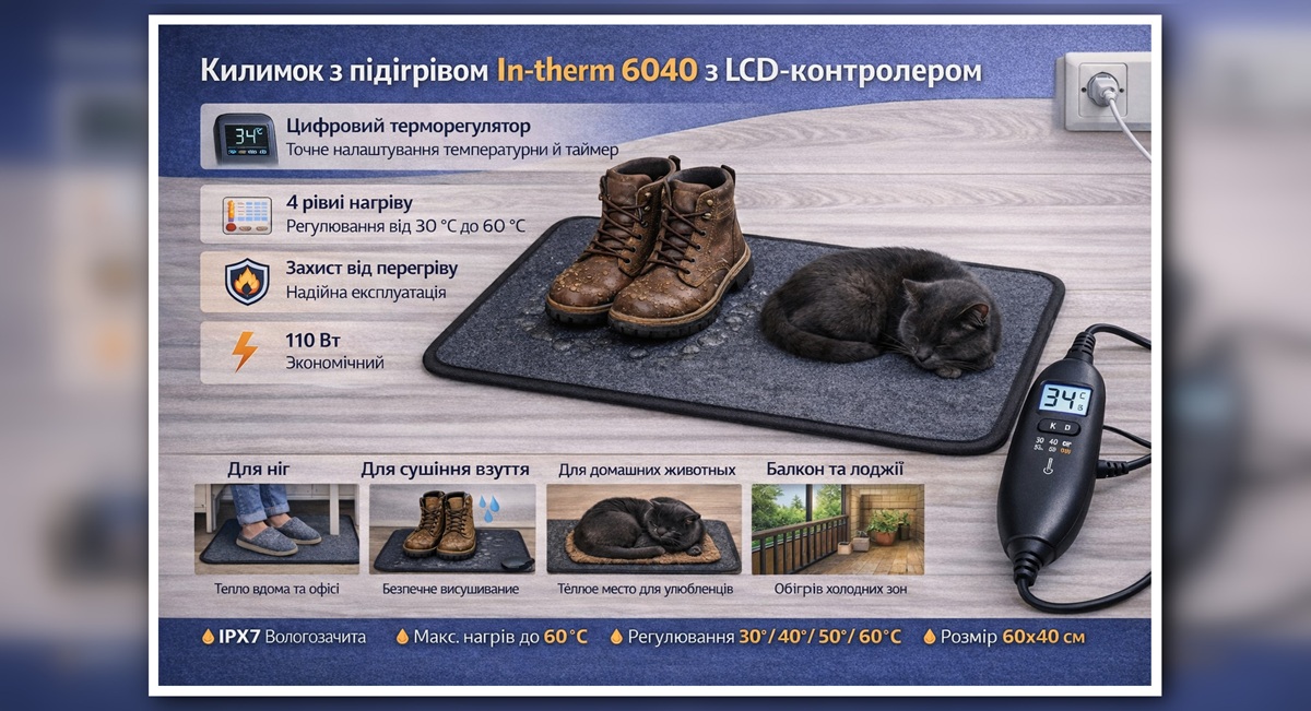 Килимок з підігрівом In-therm 6040 з LCD-контролером