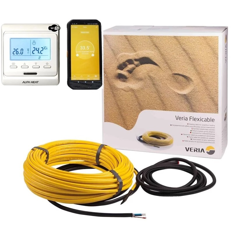 Нагревательный кабель Veria Flexicable - 60 м, 1270 Вт + Wi-Fi терморегулятор фото 1