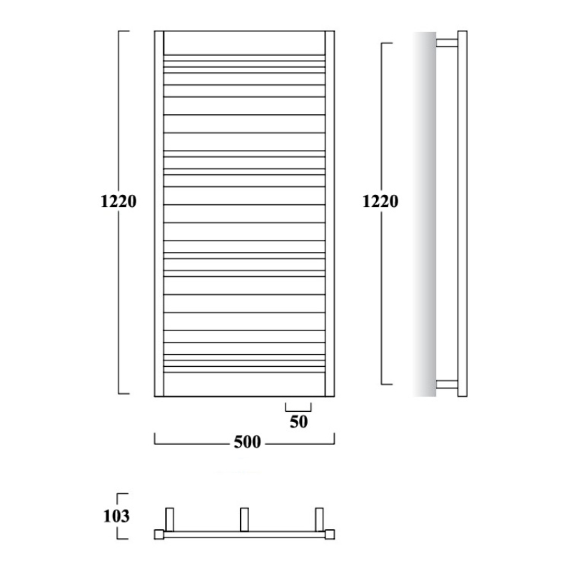 Zebra Полотенцесушарка електрична 500*1220 мм + тен Hots 600W, білий глянцевий фото 2