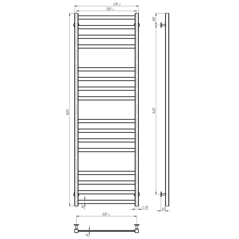 Рушникосушарка електрична Avast П16 500х1600 Deffi фарбована сталь (Білий, WD04, Праве підключення) фото 3