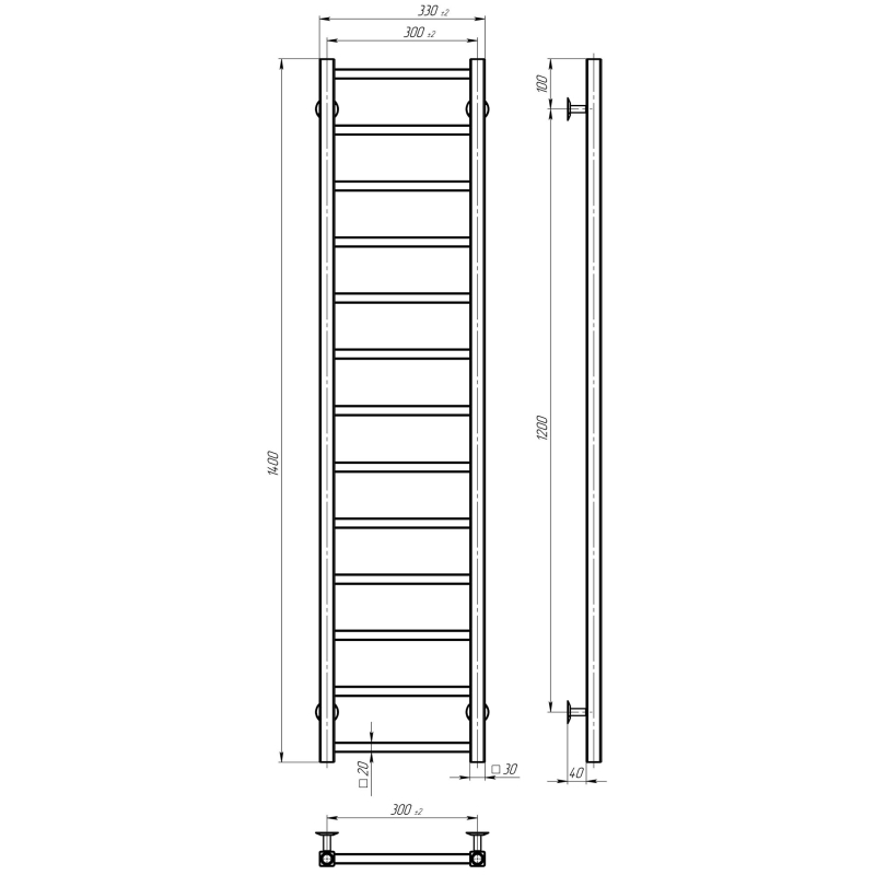 Полотенцесушитель электрический Forest П16 300х1600 Deffi нержавеющая сталь (Белый, WD04, Правое подключение) фото 3