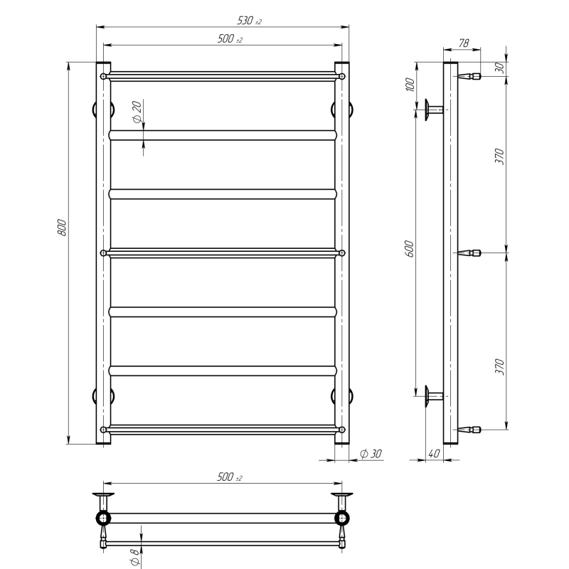Рушникосушарка електрична Ladder П7 500х800 Deffi нержавіюча сталь (Білий, WD03, Праве підключення) фото 3