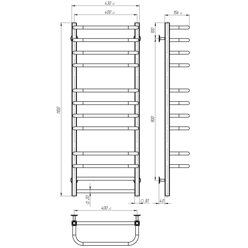 Полотенцесушитель электрический Lux П12 400х1100 Deffi нержавеющая сталь (Белый, WD04, Правое подключение) фото 3