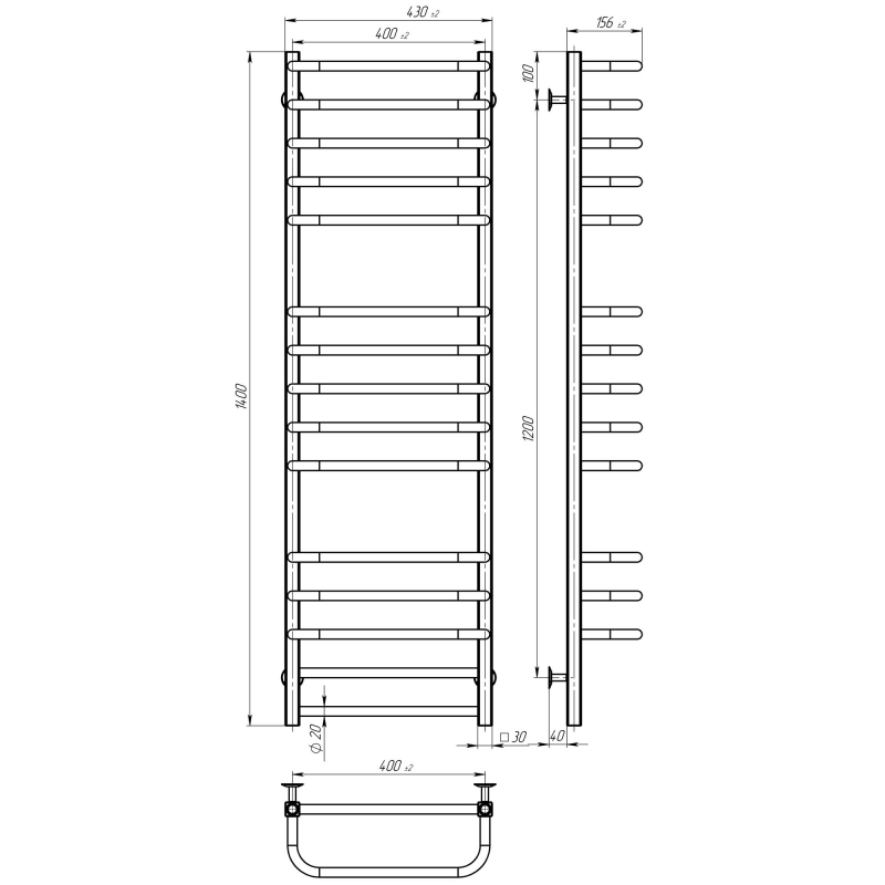 Полотенцесушитель электрический Lux П15 400х1400 Deffi нержавеющая сталь (Белый, WD04, Левое подключение) фото 3