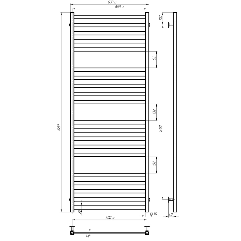 Рушникосушарка електрична Magnus П20 600х1600 Deffi нержавіюча сталь (Білий, WD04, Ліве підключення) фото 3