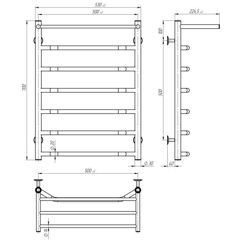 Полотенцесушитель электрический Трапеция с полкой П7 500х700 Deffi нержавеющая сталь (Хром, JD03, Левое подключение) фото 3