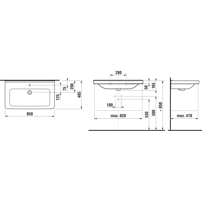 Cubito Pure Раковина прямоугольная мебельная/подвесная 850*485 мм с отверстием для смесителя, белый фото 5