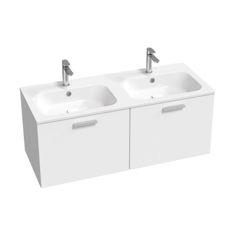Шкаф под двойной умывальник Ravak Chrome II 1200 белый, ручки черные фото 1