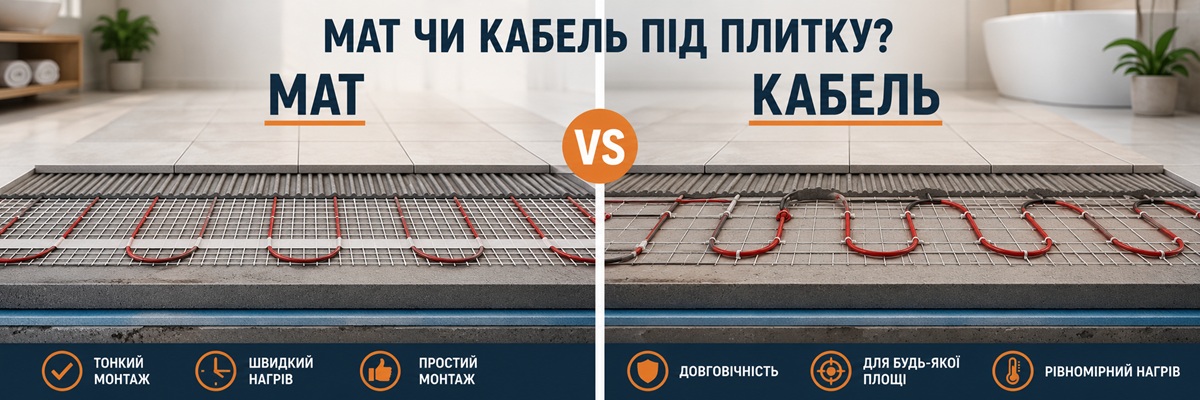 Сравнение нагревательного мата и кабеля под плитку