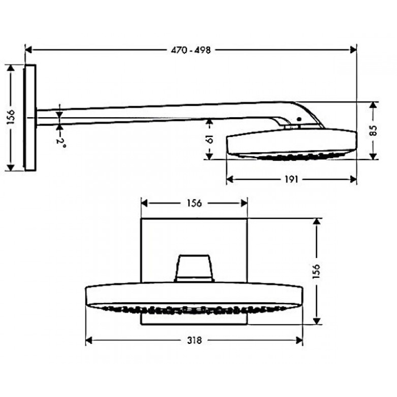 Raindance Select E 300 3jet Верхний душ прямоугольный 318*191 мм с кронштейном из стены, хром/белый фото 3