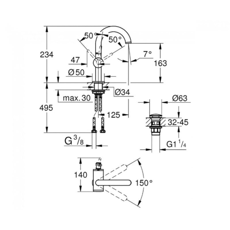 Смеситель для раковины 234 мм с донным клапаном Grohe Atrio M-Size, матовый графит (32043AL3) фото 2