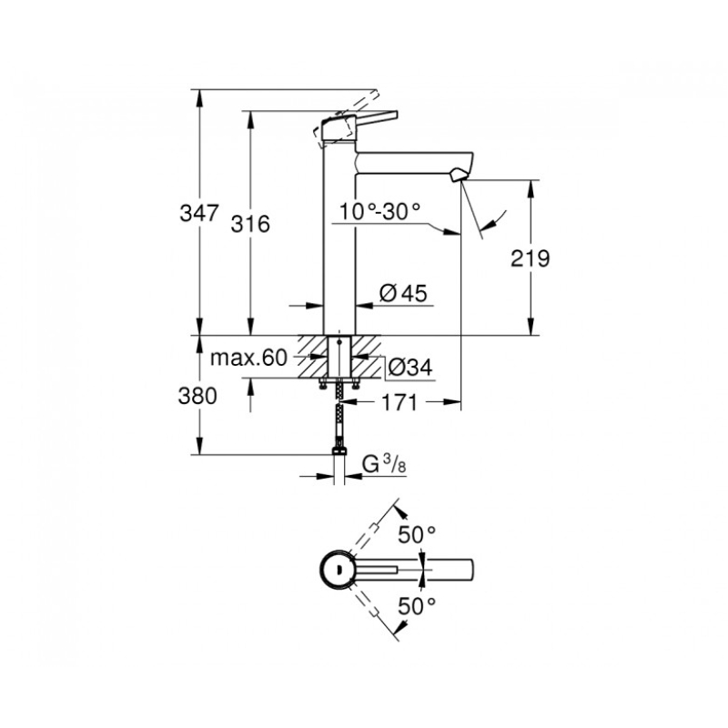 Смеситель однорычажный для раковины Grohe Concetto new XL-Size, хром (23920001) фото 3