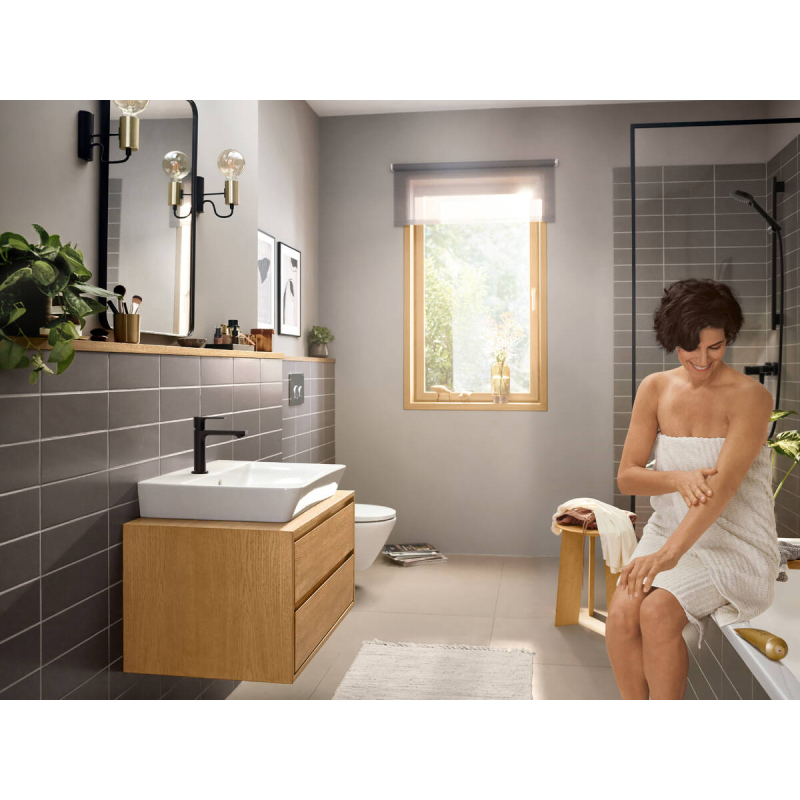 72559670 Rebris E 110 Змішувач для раковини 168 мм з донним клапаном, CoolStart, чорний матовий фото 3