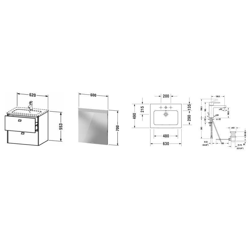 Brioso Комплект мебели 630 мм, графит матовый (233663+BR410104949+LM7835+B21020001010) (ФН) фото 4